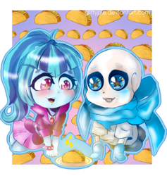 Size: 2226x2349 | Tagged: safe, artist:glittypie, sonata dusk, equestria girls, g4, crossover, food, high res, sans (undertale), sonataco, taco, that girl sure loves tacos, that siren sure does love tacos, underswap, undertale