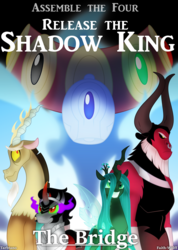 Size: 1280x1800 | Tagged: safe, artist:faith-wolff, discord, grogar (g1), king sombra, lord tirek, queen chrysalis, centaur, changeling, changeling queen, draconequus, pony, unicorn, fanfic:the bridge, g1, g4, antagonist, female, male, nose piercing, nose ring, piercing, septum piercing, stallion