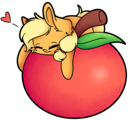 Size: 2980x2793 | Tagged: safe, artist:cutepencilcase, applejack, g4, apple, cute, eyes closed, female, food, giant apple, heart, high res, jackabetes, simple background, solo, that pony sure does love apples, transparent background