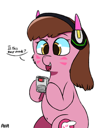 Size: 1484x1793 | Tagged: safe, artist:an-honest-appul, pony, adventure in the comments, crossover, d.va, game boy, overwatch, pictures of d.va in the comments, ponified, simple background, solo, whisker markings
