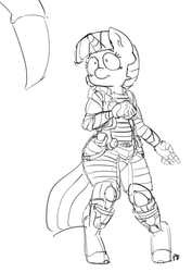 Size: 1280x1807 | Tagged: safe, artist:pabbley, twilight sparkle, anthro, g4, 30 minute art challenge, armor, dead space, monochrome