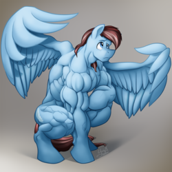 Size: 1276x1276 | Tagged: safe, artist:ponyanony, oc, oc only, oc:calm wind, anthro, unguligrade anthro, muscles, solo, vein
