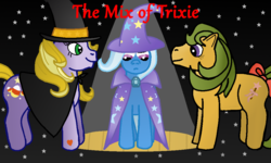 Size: 1000x600 | Tagged: safe, artist:kendell2, abra-ca-dabra, magic star, trixie, earth pony, pony, unicorn, pony pov series, g1, g3, g4, abra-ca-dabra's cape, abra-ca-dabra's hat, abracadorable, adorablestar, bow, cape, clothes, cute, diatrixes, female, hat, mare, smiling, tail, tail bow, trio, trixie's cape, trixie's hat, witch