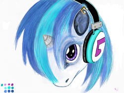 Size: 2048x1536 | Tagged: safe, artist:ciaran, derpibooru exclusive, dj pon-3, vinyl scratch, g4, ear piercing, earring, female, headphones, jewelry, looking at you, piercing, simple background, solo