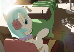 Size: 2048x1448 | Tagged: safe, artist:hogep, coco pommel, g4, female, sewing machine, solo