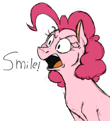 Size: 1074x1190 | Tagged: safe, artist:strangiesleepy, pinkie pie, earth pony, pony, g4, command, female, one word, order, smiling, solo, yelling