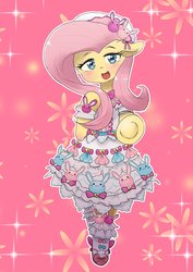 Size: 2150x3035 | Tagged: safe, artist:yajima, fluttershy, semi-anthro, g4, arm hooves, blushing, clothes, cute, dress, female, high res, shyabetes, solo