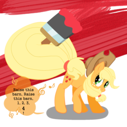 Size: 1250x1250 | Tagged: safe, artist:arnachy, applejack, g4, female, paint, prehensile tail, raise this barn, solo, song