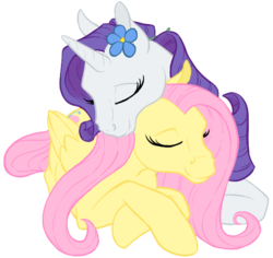Size: 559x528 | Tagged: safe, artist:quoting_mungo, fluttershy, rarity, pony, g4, cuddling, female, flower, flower in hair, hoers, lesbian, mare, ship:flarity, shipping, snuggling