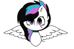 Size: 704x468 | Tagged: safe, artist:oreocat472, oc, oc only, pegasus, pony, bust, choker, digital art, ear piercing, earring, jewelry, multicolored hair, piercing, portrait, simple background, solo, spiked choker, spread wings, transparent background, violet eyes, white pony