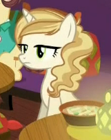 Size: 161x203 | Tagged: safe, screencap, bon appétit, sweet biscuit, pony, g4, spice up your life, female, mare, solo, unamused