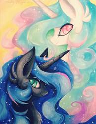 Size: 793x1024 | Tagged: safe, artist:shelbyartist, princess celestia, princess luna, g4, markers, royal sisters, traditional art