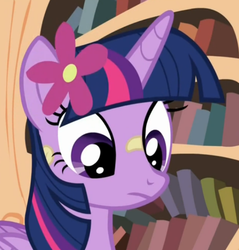 Size: 500x522 | Tagged: safe, screencap, twilight sparkle, alicorn, pony, g4, twilight time, cropped, cute, female, flower, flower in hair, mare, solo, twilight sparkle (alicorn)