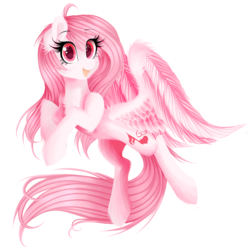 Size: 4000x4000 | Tagged: safe, artist:starartcreations, oc, oc only, oc:riouku, pegasus, pony, chest fluff, digital art, ear fluff, female, fluffy, open mouth, pink eyes, pink fur, pink hair, pink mane, pink tail, simple background, solo, spread wings, transparent background, unshorn fetlocks