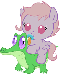 Size: 786x967 | Tagged: safe, artist:red4567, gummy, oc, oc:melody notes, pony, g4, baby, baby pony, cute, ocbetes, pacifier, ponies riding gators, riding