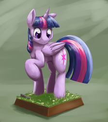 Size: 1729x1937 | Tagged: safe, artist:otakuap, twilight sparkle, alicorn, pony, g4, dirt cube, dungeons and dragons, female, figurine, gaming miniature, grass, looking down, miniature, pedestal, raised hoof, rock, rpg, solo, twilight sparkle (alicorn), warhammer (game), warhammer fantasy