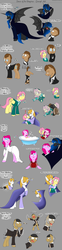 Size: 1280x5152 | Tagged: safe, artist:stuflox, doctor whooves, fluttershy, igneous rock pie, nightmare moon, pinkie pie, prince blueblood, time turner, earth pony, pony, g4, dance of the vampires, male, stallion