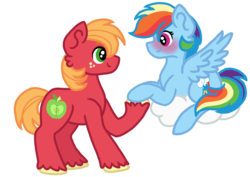 Size: 2465x1750 | Tagged: safe, artist:ivybrush, big macintosh, rainbow dash, earth pony, pony, g4, cloud, male, ship:rainbowmac, shipping, stallion, straight