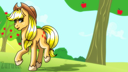 Size: 1920x1080 | Tagged: safe, artist:ciderpunk, artist:zuruck, derpibooru exclusive, applejack, g4, apple tree, sweet apple acres