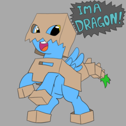 Size: 500x500 | Tagged: safe, artist:dudey64, oc, oc only, oc:box-filly, dragon, cardboard box, clothes, costume