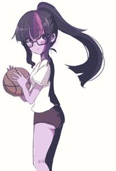 Size: 758x1115 | Tagged: safe, artist:weiliy, sci-twi, twilight sparkle, human, equestria girls, g4, basketball, cute, female, glasses, meganekko, ponytail, simple background, solo, sports panties, twiabetes, white background