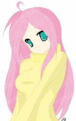 Size: 800x1280 | Tagged: safe, artist:cute_pinkie7, fluttershy, human, g4, base used, clothes, cute, female, humanized, shyabetes, simple background, solo, sweater, sweatershy, watermark, white background