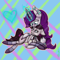 Size: 1024x1024 | Tagged: safe, artist:littlekissette, oc, oc only, pony, robot, robot pony, comforting, crying, mother and daughter