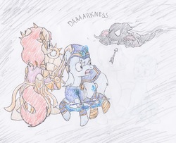 Size: 1458x1184 | Tagged: safe, artist:egg_roll, ashe, league of legends, leona, nocturne, ponified