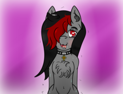 Size: 1300x1000 | Tagged: safe, artist:lazerblues, oc, oc only, oc:miss eri, belly button, black and red mane, collar, heart eyes, solo, two toned mane, wingding eyes