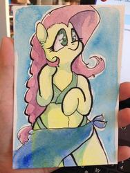 Size: 2448x3264 | Tagged: safe, artist:whale, fluttershy, semi-anthro, g4, bikini, clothes, female, high res, solo, swimsuit, traditional art, watercolor painting