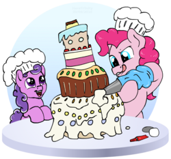 Size: 800x745 | Tagged: safe, artist:haretrinity, pinkie pie, screwball, pony, g4, cake, food, simple background, transparent background