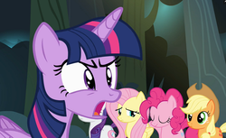 Size: 1128x690 | Tagged: safe, screencap, applejack, fluttershy, pinkie pie, rarity, twilight sparkle, alicorn, pony, daring don't, g4, angry, annoyed, eyes closed, fluttershy is not amused, twilight sparkle (alicorn), unamused
