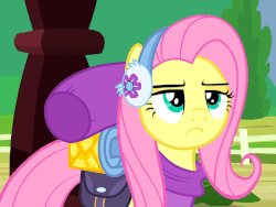 Size: 675x508 | Tagged: safe, screencap, fluttershy, pony, dungeons and discords, g4, season 6, animated, eyebrows, female, fluttershy is not amused, gif, raised eyebrow, solo