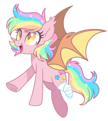 Size: 1900x2129 | Tagged: safe, artist:hawthornss, derpibooru exclusive, oc, oc only, oc:paper stars, bat pony, pony, amputee, bandage, cute little fangs, fangs, flying, simple background, solo, transparent background, underhoof