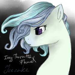 Size: 600x600 | Tagged: safe, artist:ivey:thorn192flamex, oc, oc only, oc:icecake, pony, baker, blue, cute, female, indifferent, mare, mother, purple eyes, solo, thinking, white