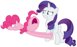 Size: 11400x7000 | Tagged: safe, artist:tardifice, pinkie pie, rarity, g4, the gift of the maud pie, absurd resolution, begging, embarrassed, leg grab, open mouth, panic, simple background, transparent background, vector