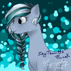 Size: 600x600 | Tagged: safe, artist:ivey:thorn192flamex, oc, oc only, oc:cupcake frost, earth pony, pony, blue, braid, cute, female, filly, green, happy, smiling, solo, white