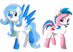 Size: 1238x890 | Tagged: safe, oc, oc only, earth pony, pegasus, pony, blue, female, gummysky, mare, pink, white