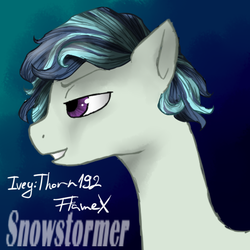 Size: 600x600 | Tagged: safe, artist:ivey:thorn192flamex, oc, oc only, oc:snowstormer, aqua, blue, colt, cute, evil, fabulous, male, purple eyes, smiling, sociopath, solo, white