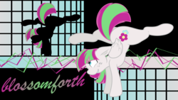 Size: 2560x1440 | Tagged: safe, artist:claritea, artist:murknl, blossomforth, pegasus, pony, g4, female, flexible, floppy ears, mare, solo, splits, vector, wallpaper