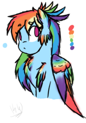 Size: 681x972 | Tagged: safe, artist:kaywhitt, rainbow dash, g4, alternate hairstyle, colored wings, cute, multicolored wings, rainbow wings, simple background