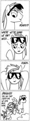 Size: 2000x8000 | Tagged: safe, artist:billneigh, rainbow blaze, rainbow dash, g4, back to the future, black and white, comic, filly, filly rainbow dash, grayscale, monochrome, sunglasses
