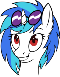 Size: 3000x3855 | Tagged: safe, artist:alcesmire, dj pon-3, vinyl scratch, pony, unicorn, g4, colored, female, high res, horn, mare, red eyes, simple background, smiling, solo, sunglasses, teeth, transparent background, vector, wrong eye color