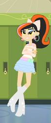 Size: 295x705 | Tagged: safe, artist:obeliskgirljohanny, artist:selenaede, oc, oc only, oc:marmalade meringue, equestria girls, g4, base used, boots, canterlot high, clothes, high heel boots, high heels, looking at you, pixel art, ponytail, skirt, solo, tank top