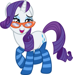 Size: 5885x6000 | Tagged: safe, artist:slb94, rarity, g4, absurd resolution, clothes, female, glasses, lidded eyes, open mouth, raised hoof, seductive, simple background, socks, solo, striped socks, transparent background, vector