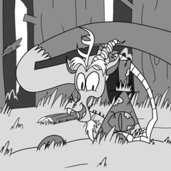 Size: 1280x1280 | Tagged: safe, artist:turkleson, discord, g4, bill cipher, cipher hunt, gravity falls, grayscale, male, monochrome, petrification, statue, weirdmageddon 4: somewhere in the woods