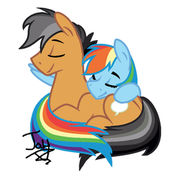 Size: 768x768 | Tagged: safe, artist:jaythecatlover, quibble pants, rainbow dash, g4, cuddling, female, male, ship:quibbledash, shipping, sleeping, snuggling, straight