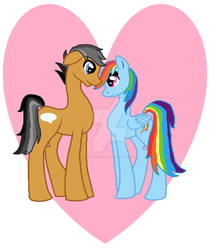 Size: 1024x1174 | Tagged: safe, artist:theneptune-arts, quibble pants, rainbow dash, earth pony, pegasus, pony, g4, female, floppy ears, heart, looking at each other, male, mare, ship:quibbledash, shipping, simple background, stallion, straight, white background