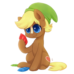 Size: 2000x2000 | Tagged: safe, artist:exceru-karina, quarter hearts, earth pony, pony, g4, cute, high res, link, quarterbetes, rupee, simple background, solo, the legend of zelda, white background