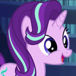Size: 600x600 | Tagged: safe, screencap, starlight glimmer, pony, unicorn, g4, the crystalling, cute, female, glimmerbetes, happy, library, mare, open mouth, smiling, solo, twilight's castle